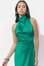 Load image into Gallery viewer, Adelyn Rae Jodie High Neck Satin Dress / Emerald