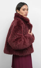 Load image into Gallery viewer, Greylin Maddox Shaggy Faux Fur Cropped Coat / Dark Cherry