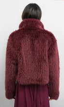 Load image into Gallery viewer, Greylin Maddox Shaggy Faux Fur Cropped Coat / Dark Cherry
