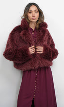 Load image into Gallery viewer, Greylin Maddox Shaggy Faux Fur Cropped Coat / Dark Cherry