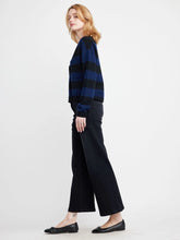 Load image into Gallery viewer, Self Contrast Skye Cashmere Cardigan / Marine Black Stripes