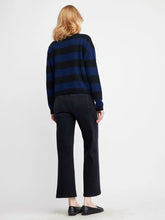 Load image into Gallery viewer, Self Contrast Skye Cashmere Cardigan / Marine Black Stripes