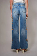 Load image into Gallery viewer, Blue B Flower Embroidery High Waist Flare Jean
