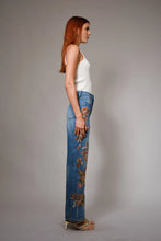 Load image into Gallery viewer, Blue B Flower Embroidery High Waist Flare Jean
