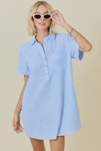 Load image into Gallery viewer, Striped Seersucker Easy Shirt Dress W/Pockets
