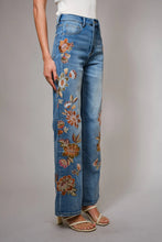 Load image into Gallery viewer, Blue B Flower Embroidery High Waist Flare Jean
