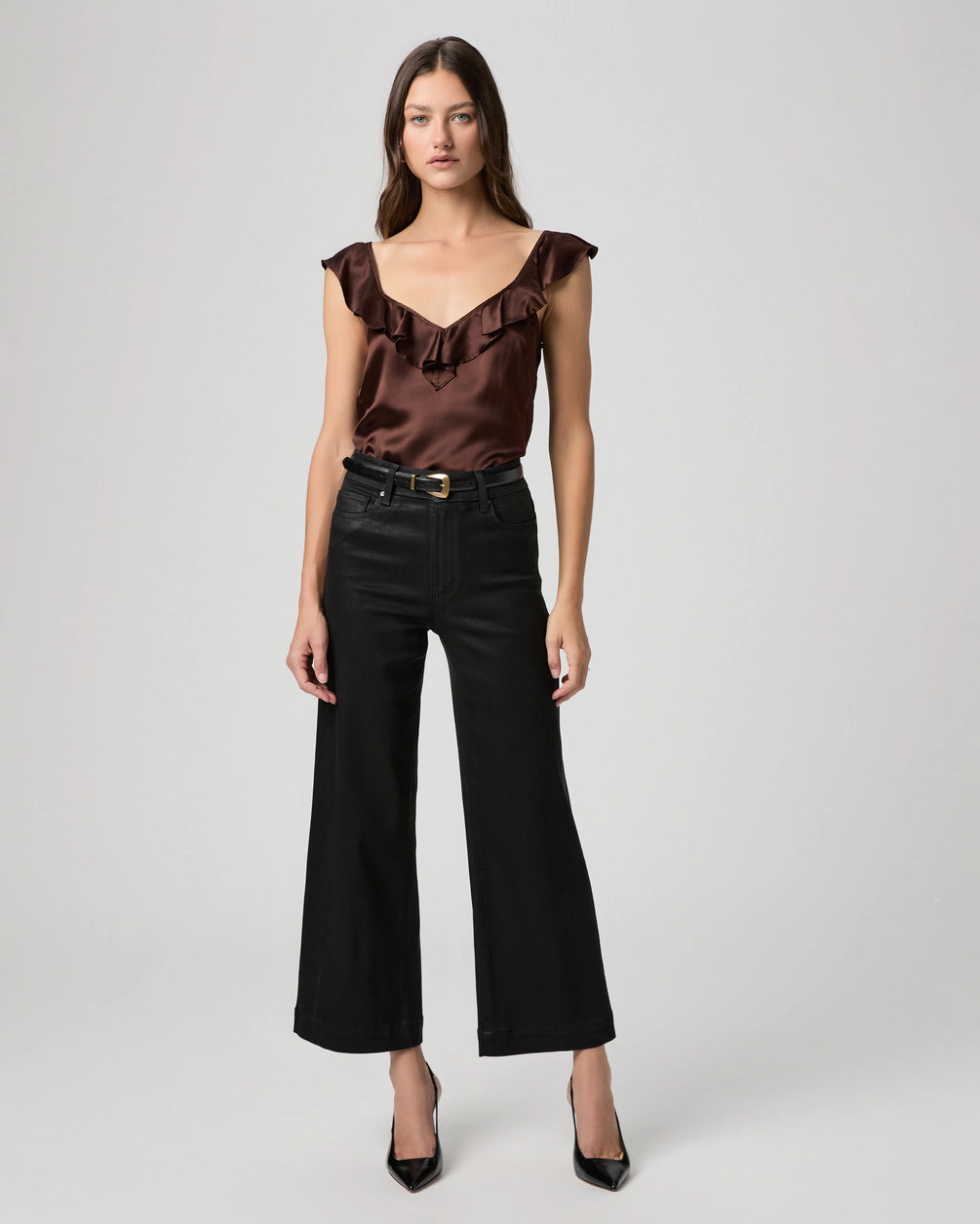 Paige Anessa Wide Leg Jean / Black Fog Luxe Coating