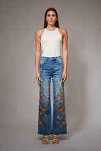 Load image into Gallery viewer, Blue B Flower Embroidery High Waist Flare Jean
