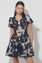 Load image into Gallery viewer, Adelyn Rae Agnes Embroidered Puff Sleeve Mini Dress / Navy/Nude
