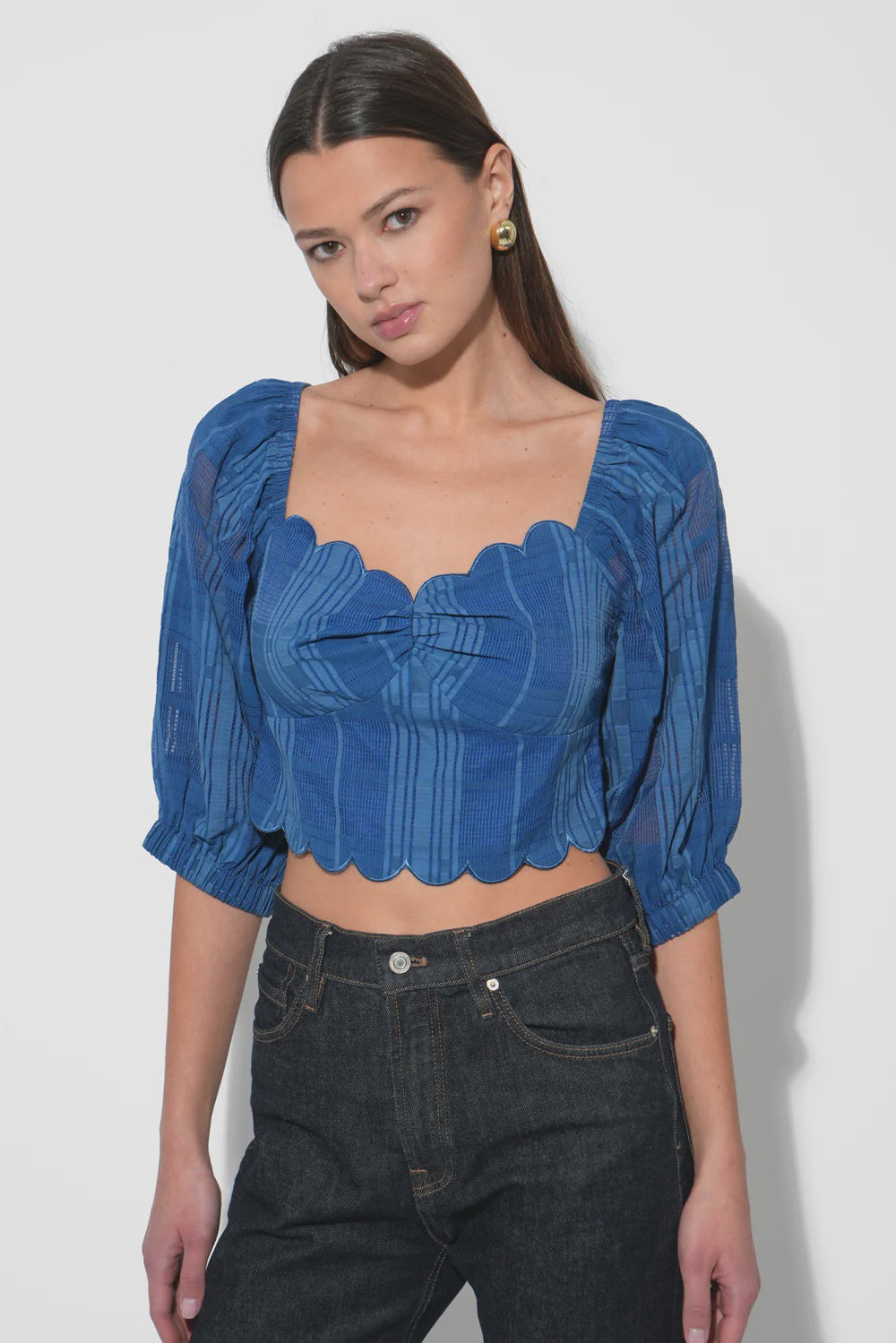Adelyn Rae Bella Scalloped Jacquard Stripe Top