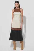 Load image into Gallery viewer, Adelyn Rae Caspia Vegan Leather Colorblock Midi Dress / Brown Multi
