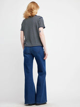 Load image into Gallery viewer, Self Contrast Celine Sweater Tee / Blue Olive Stripe
