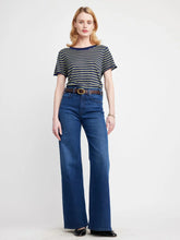 Load image into Gallery viewer, Self Contrast Celine Sweater Tee / Blue Olive Stripe
