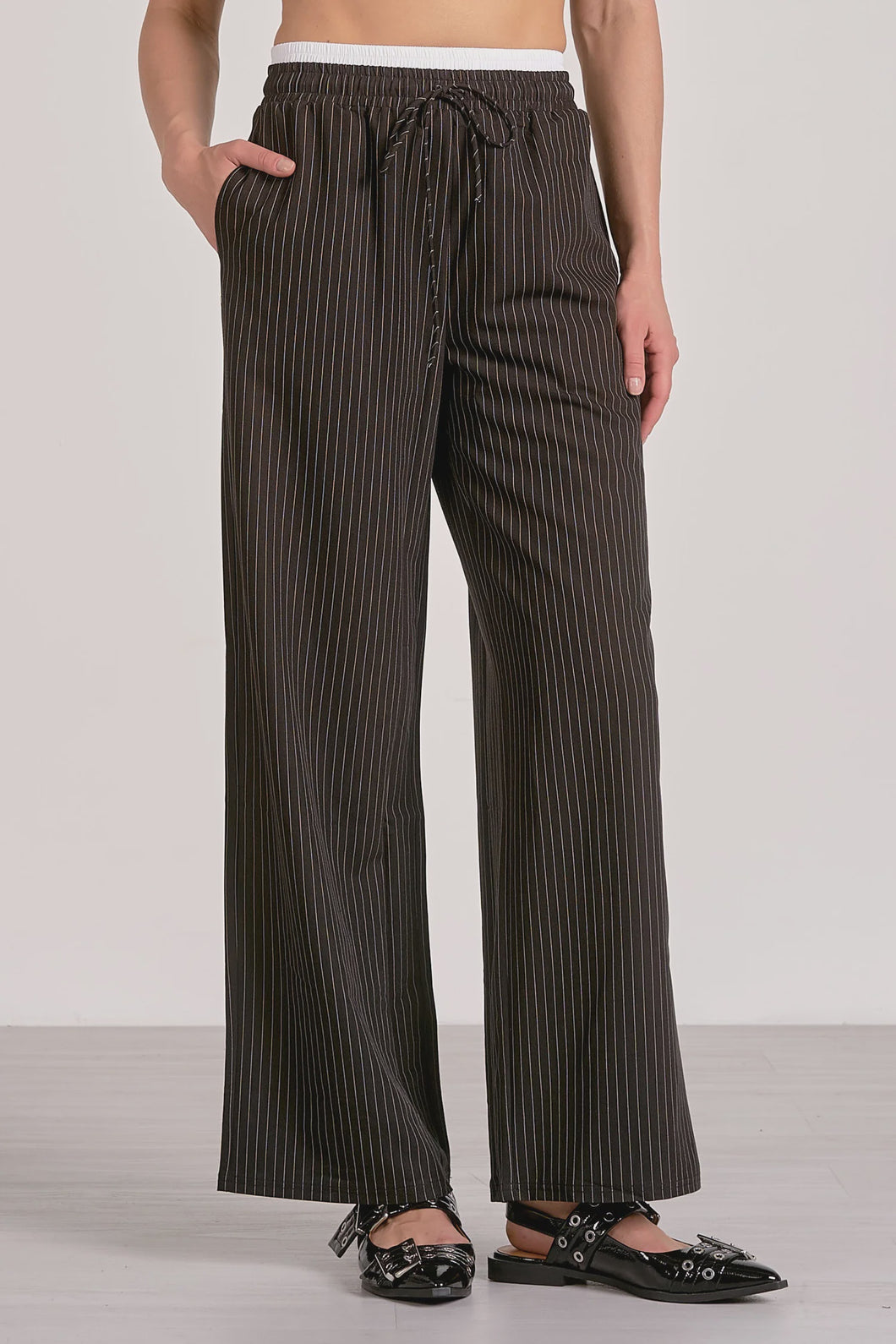 Elan Layered Pinstripe Pants / Black