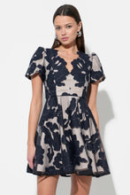 Load image into Gallery viewer, Adelyn Rae Agnes Embroidered Puff Sleeve Mini Dress / Navy/Nude
