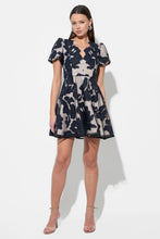 Load image into Gallery viewer, Adelyn Rae Agnes Embroidered Puff Sleeve Mini Dress / Navy/Nude
