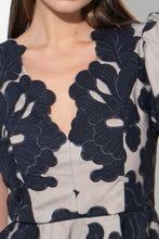 Load image into Gallery viewer, Adelyn Rae Agnes Embroidered Puff Sleeve Mini Dress / Navy/Nude
