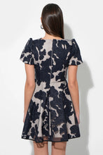 Load image into Gallery viewer, Adelyn Rae Agnes Embroidered Puff Sleeve Mini Dress / Navy/Nude
