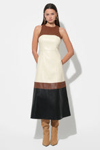 Load image into Gallery viewer, Adelyn Rae Caspia Vegan Leather Colorblock Midi Dress / Brown Multi
