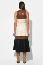 Load image into Gallery viewer, Adelyn Rae Caspia Vegan Leather Colorblock Midi Dress / Brown Multi
