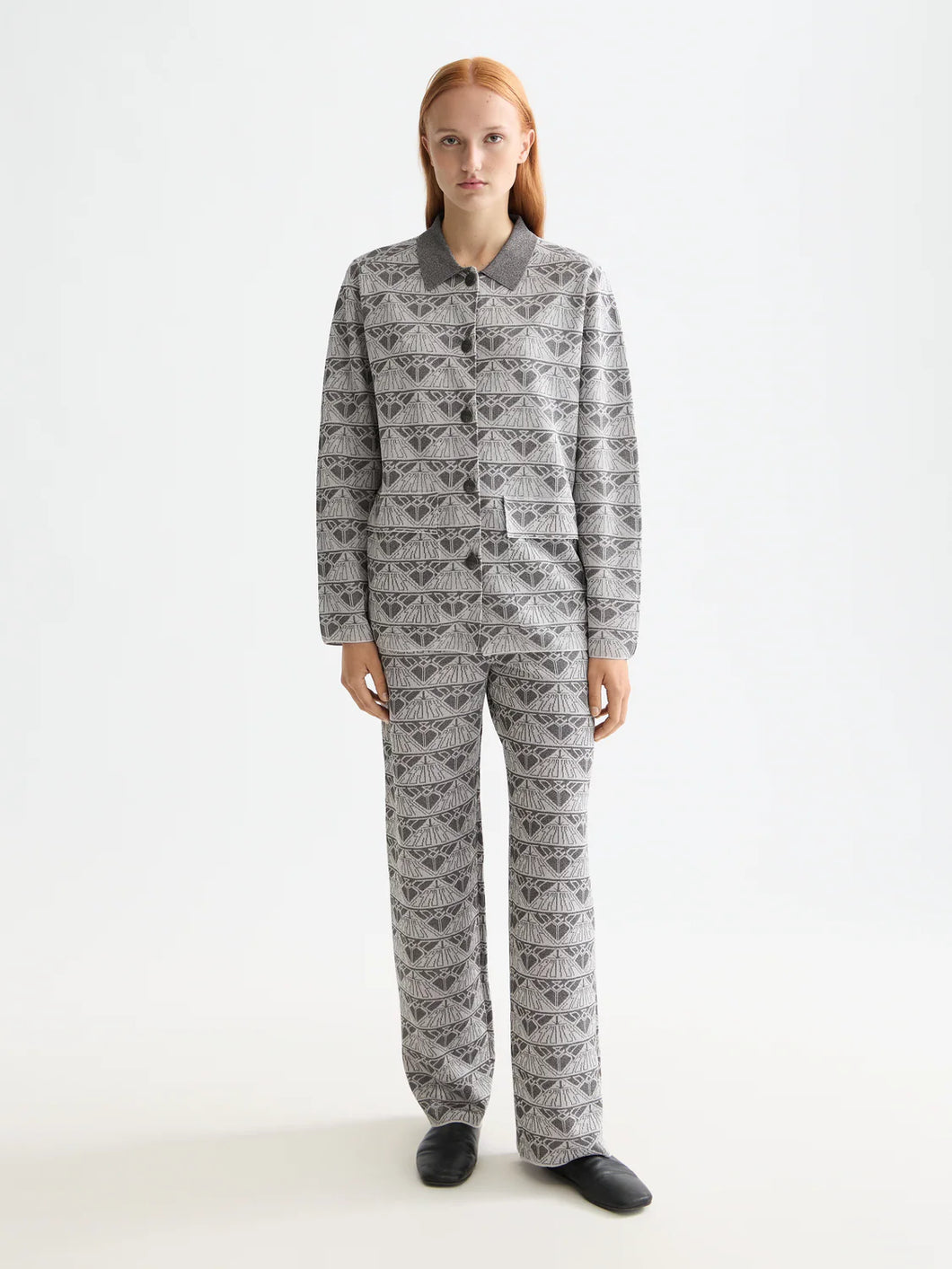 Scotch&Soda Monogram Jacquard Knit Trousers / Silver/Gunmetal