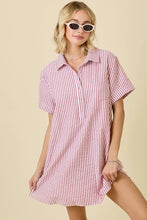 Load image into Gallery viewer, Striped Seersucker Easy Shirt Dress W/Pockets
