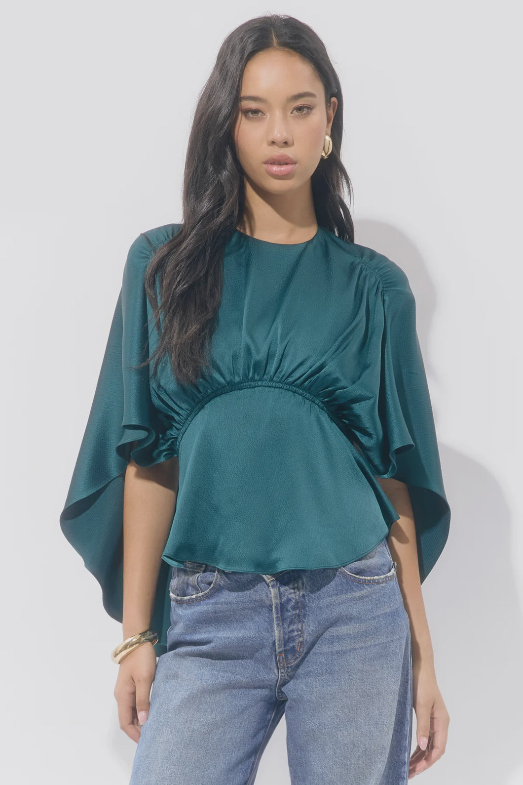 Adelyn Rae Jade Satin Cape Blouse