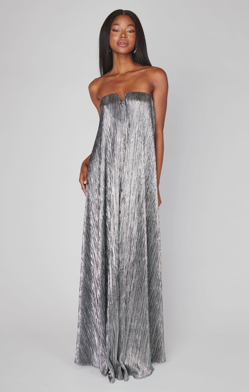Mumu Athena Maxi Dress / Pleated Silver