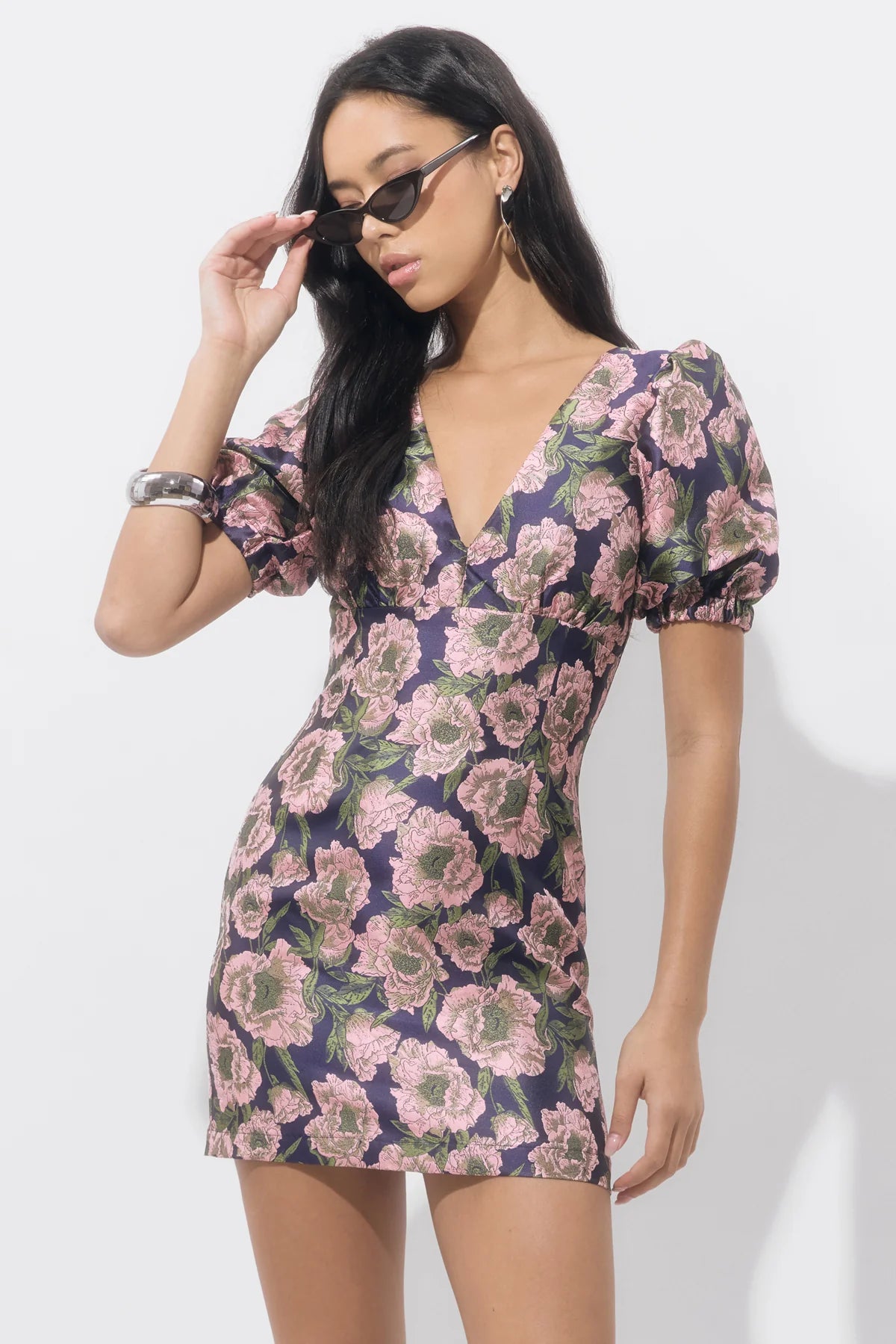 Adelyn Rae Primrose Puff Sleeve Jacquard Mini Dress Adelyn Rae Primrose Puff Sleeve Jacquard Mini Dress
