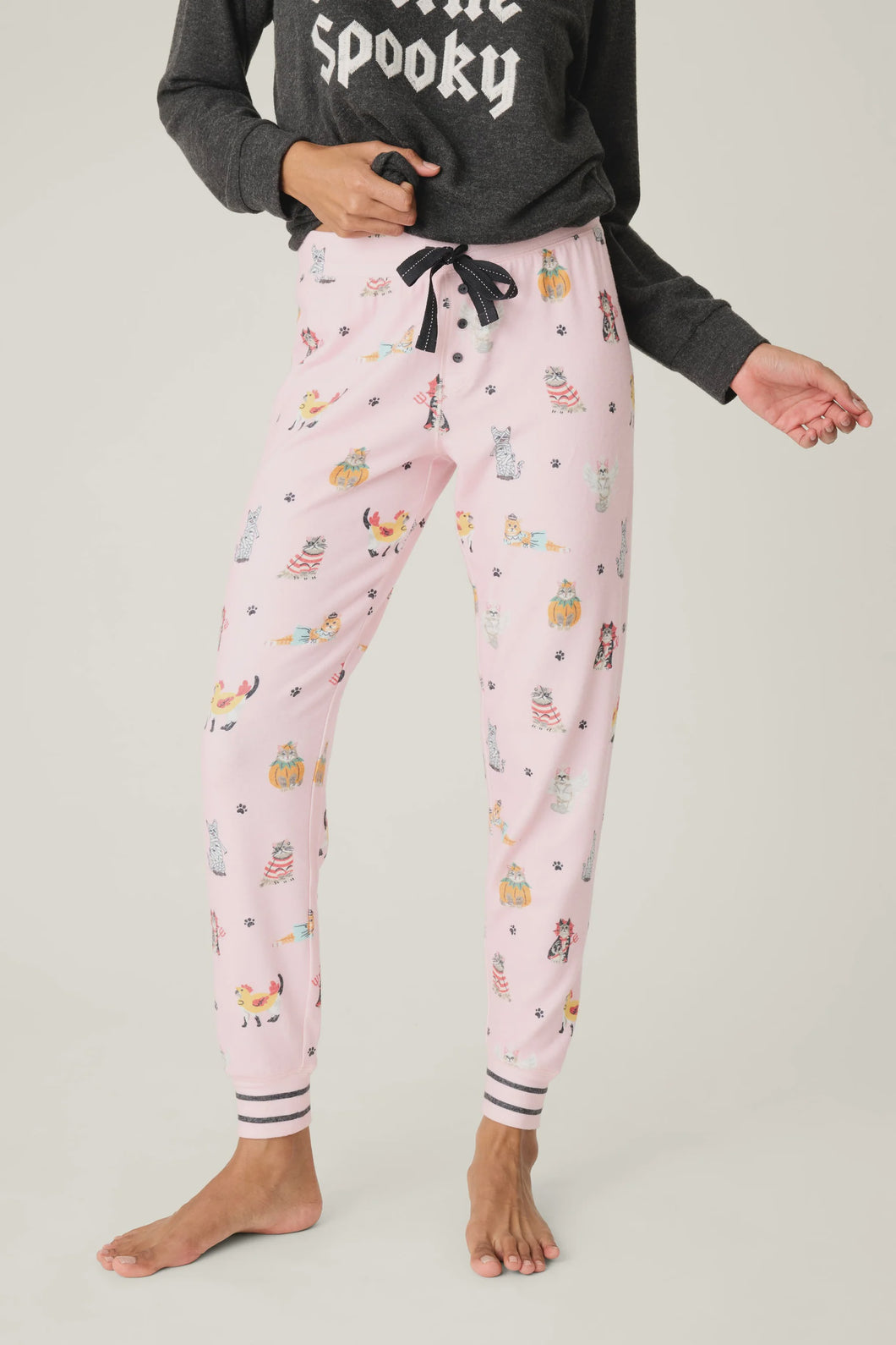 P.J. Salvage Feline Spooky Halloween Cat Print Pant / Ballet Pink