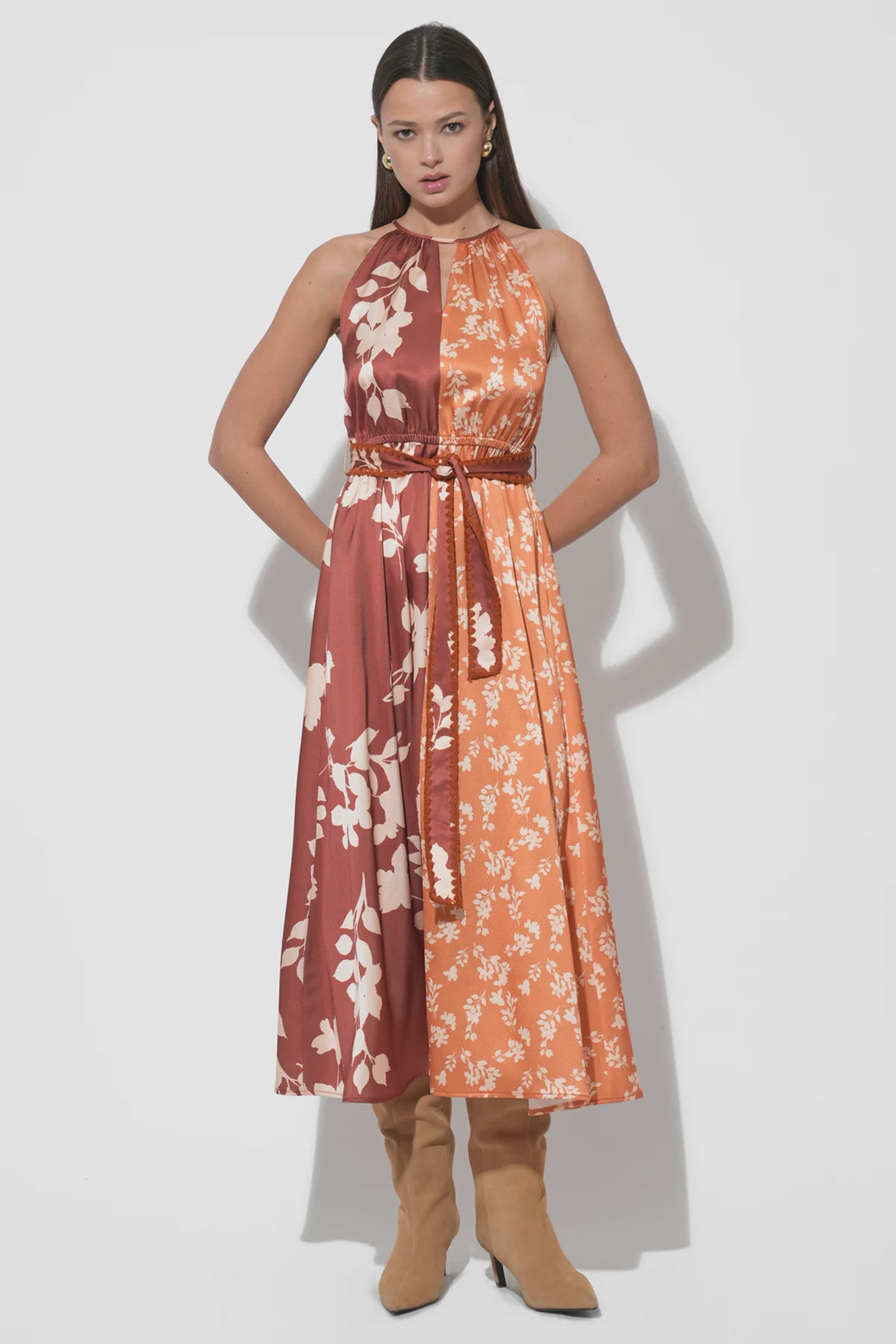 Adelyn Rae Sandi Two Toned Halter Midi Dress