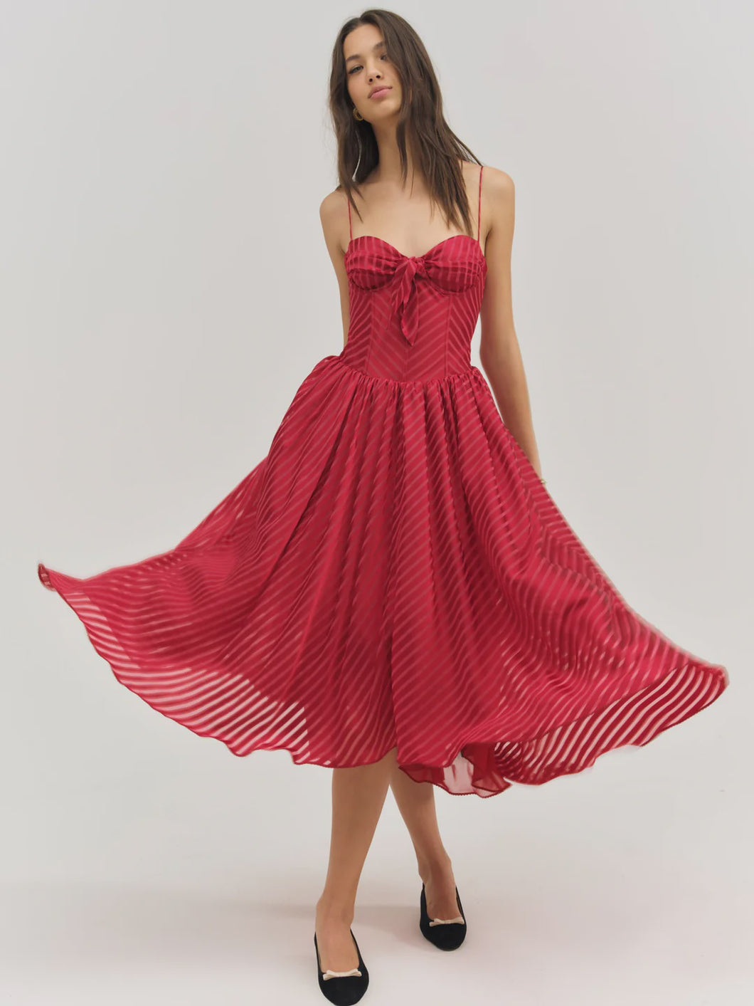 For Love and Lemons Satin Burnout Stripe Maxi Dress