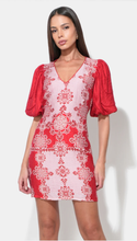 Load image into Gallery viewer, Adelyn Rae Caroline V neck Bubble Sleeve Mini Dress
