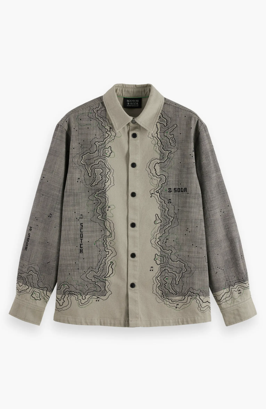 Scotch & Soda Map Graphic Snap-Up Overshirt
