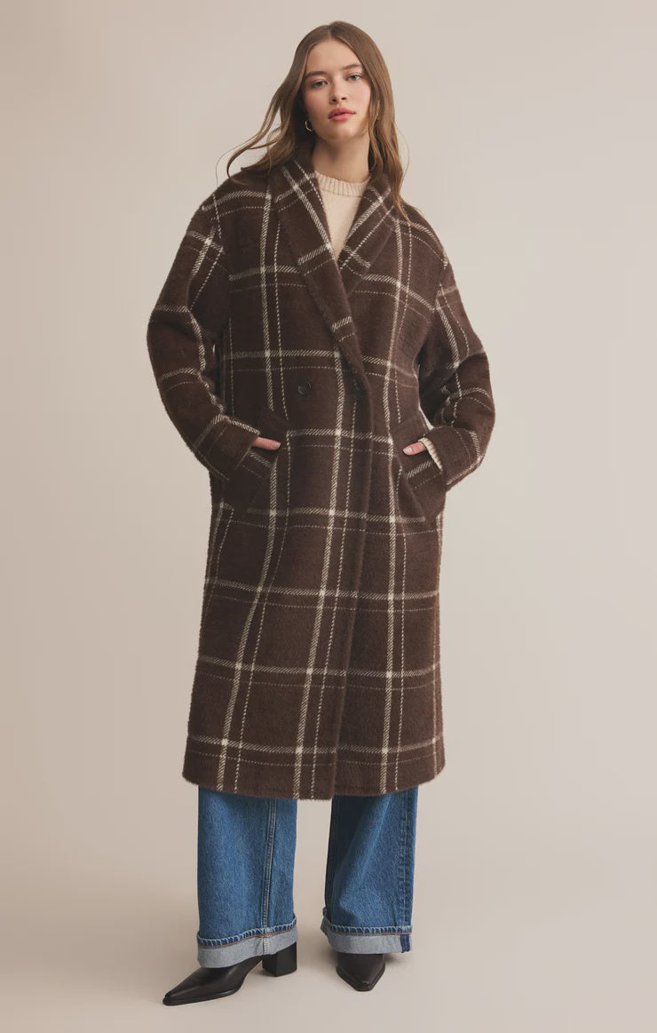 Z Supply Original Sweater Plaid Coat / Coffee Bean