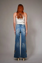 Load image into Gallery viewer, Blue B Flower Embroidery High Waist Flare Jean
