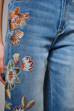 Load image into Gallery viewer, Blue B Flower Embroidery High Waist Flare Jean

