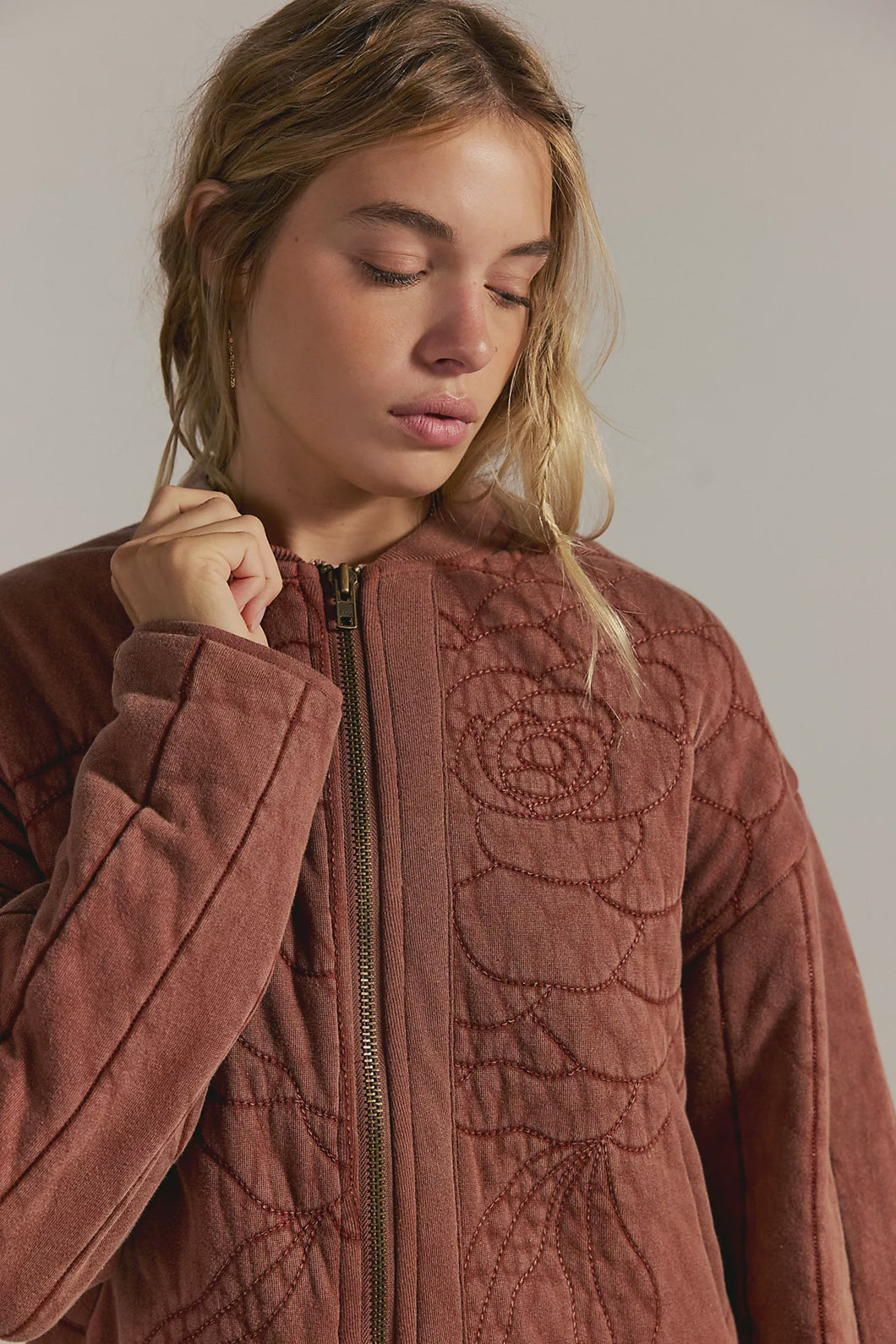 Free People Rose Zip-Up Bomber Jacket