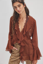 Load image into Gallery viewer, Free People Bali Tulula Chiffon Blouse / Brown
