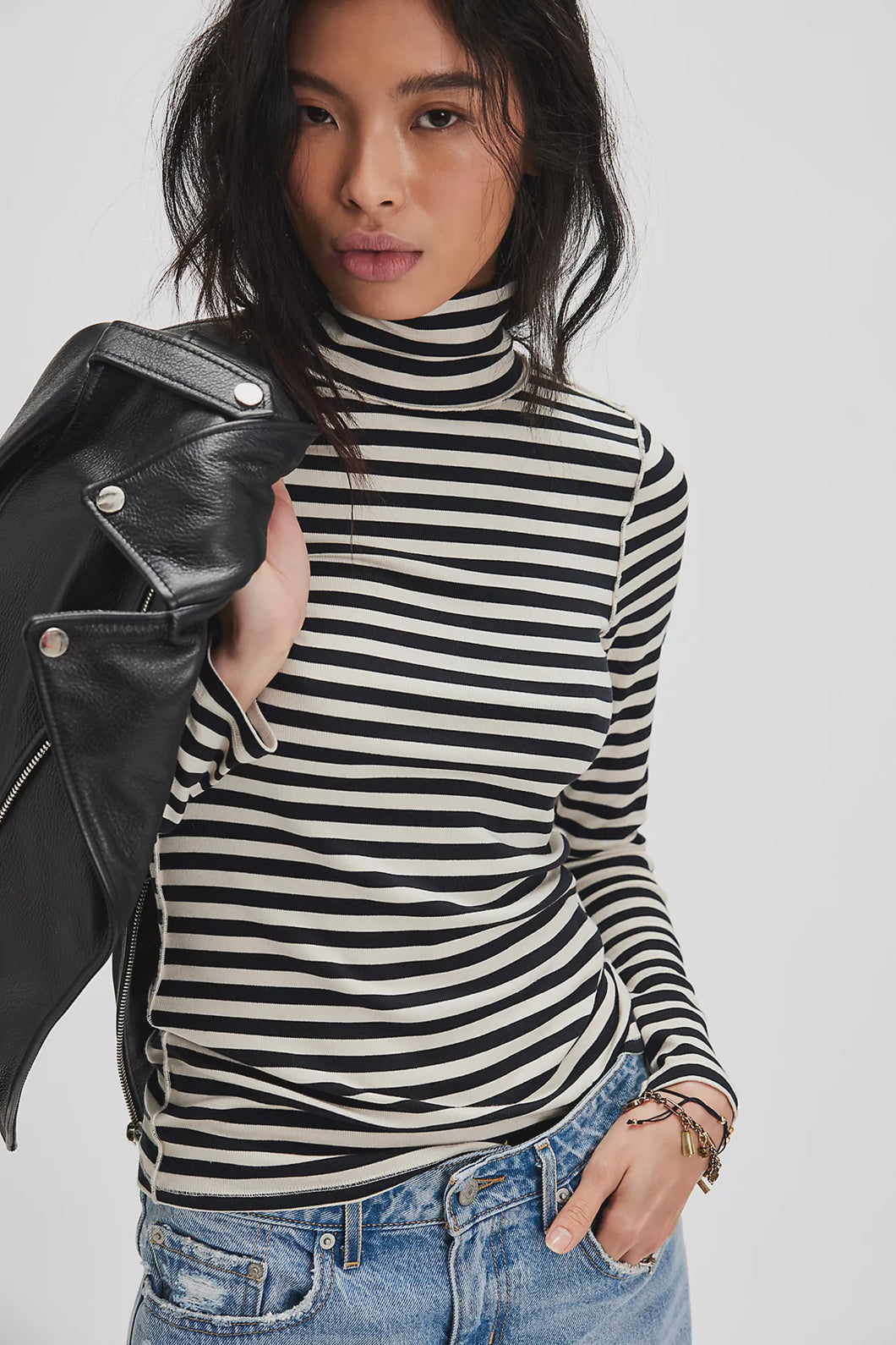 Free People Good Good Turtleneck / Black Striped