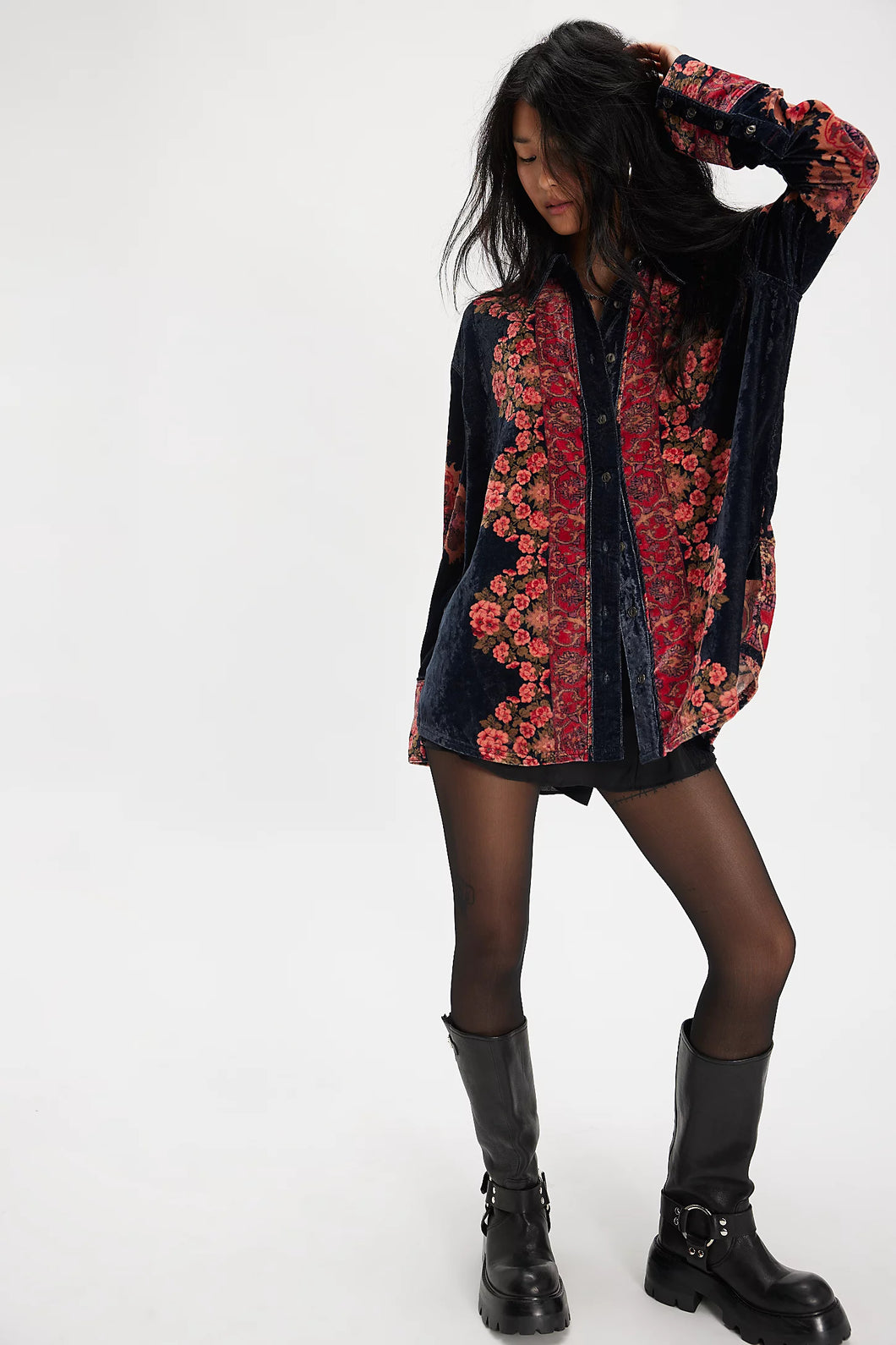 Free People One Night Velvet Top / Black