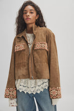 Load image into Gallery viewer, Free People Bali Fading Moon Suede Jacket / Olive Brown
