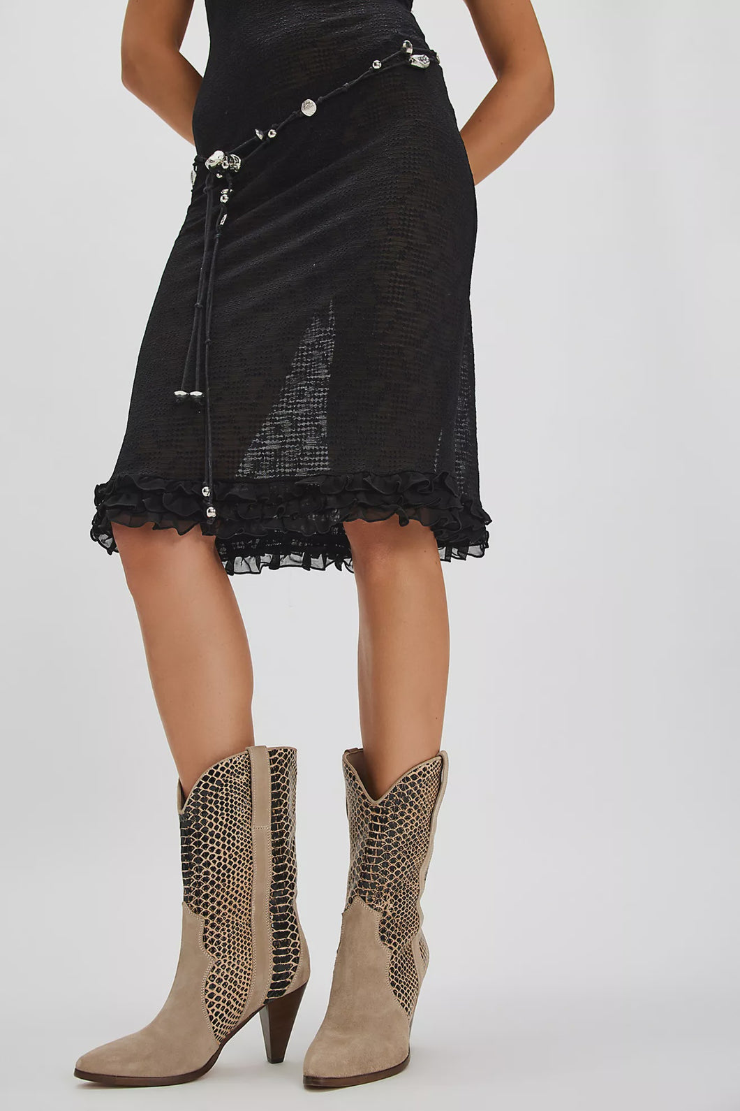 Free People Feather Heel Boot / Beige Suede Snake