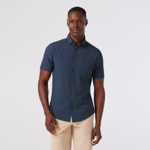 Mizzen+Main Leeward SS Dress Shirt / Navy Dotted Leaf