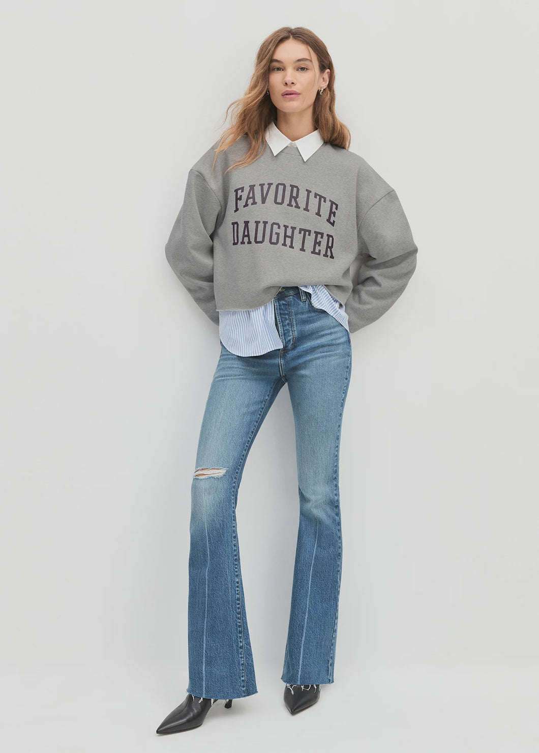 Favorite Daughter The Cropped Collegiate Sweatshirt / Heather/Grey/Burgundy