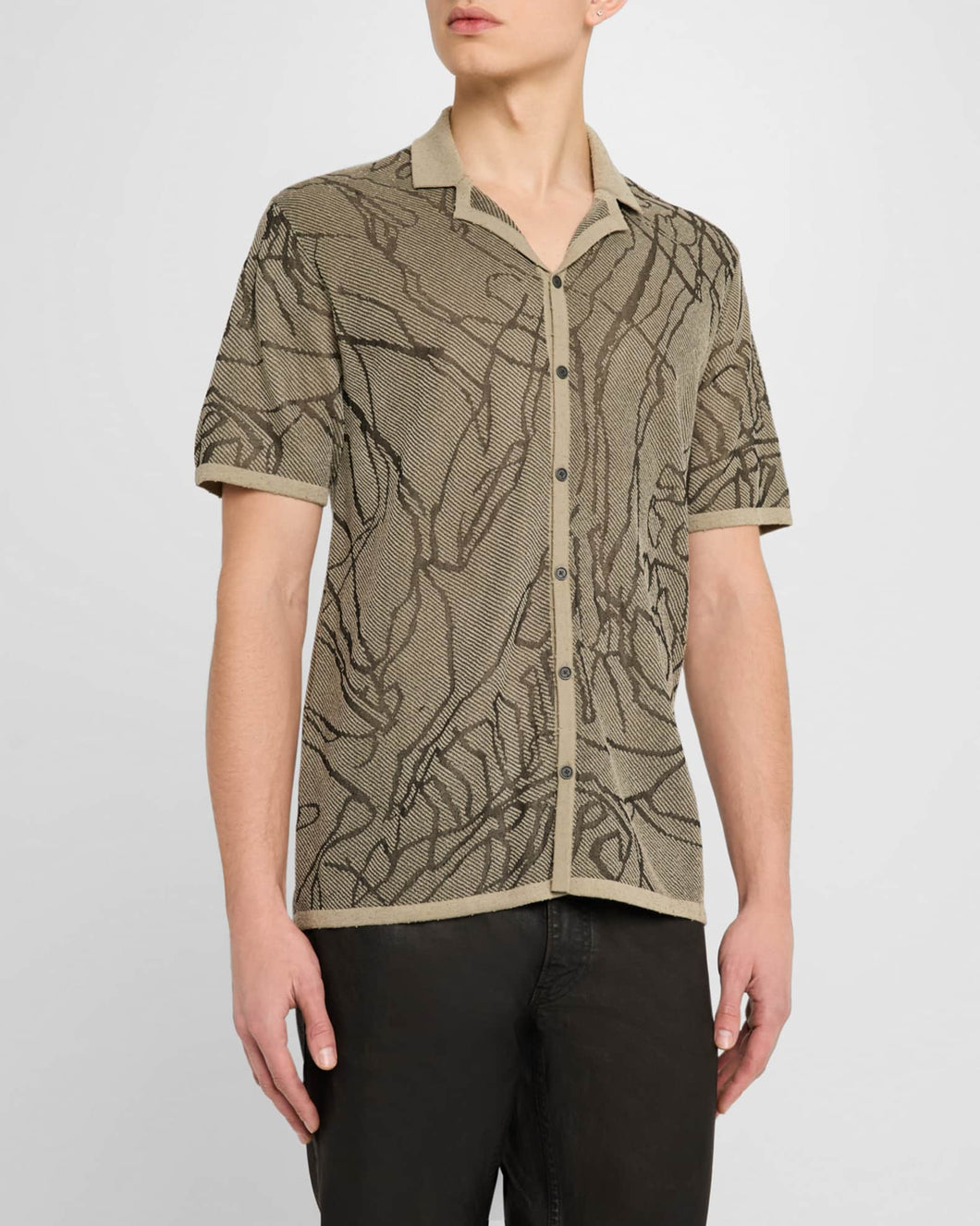 John Varvatos Holt Hand Drawing Jacquard Camp Collar Shirt