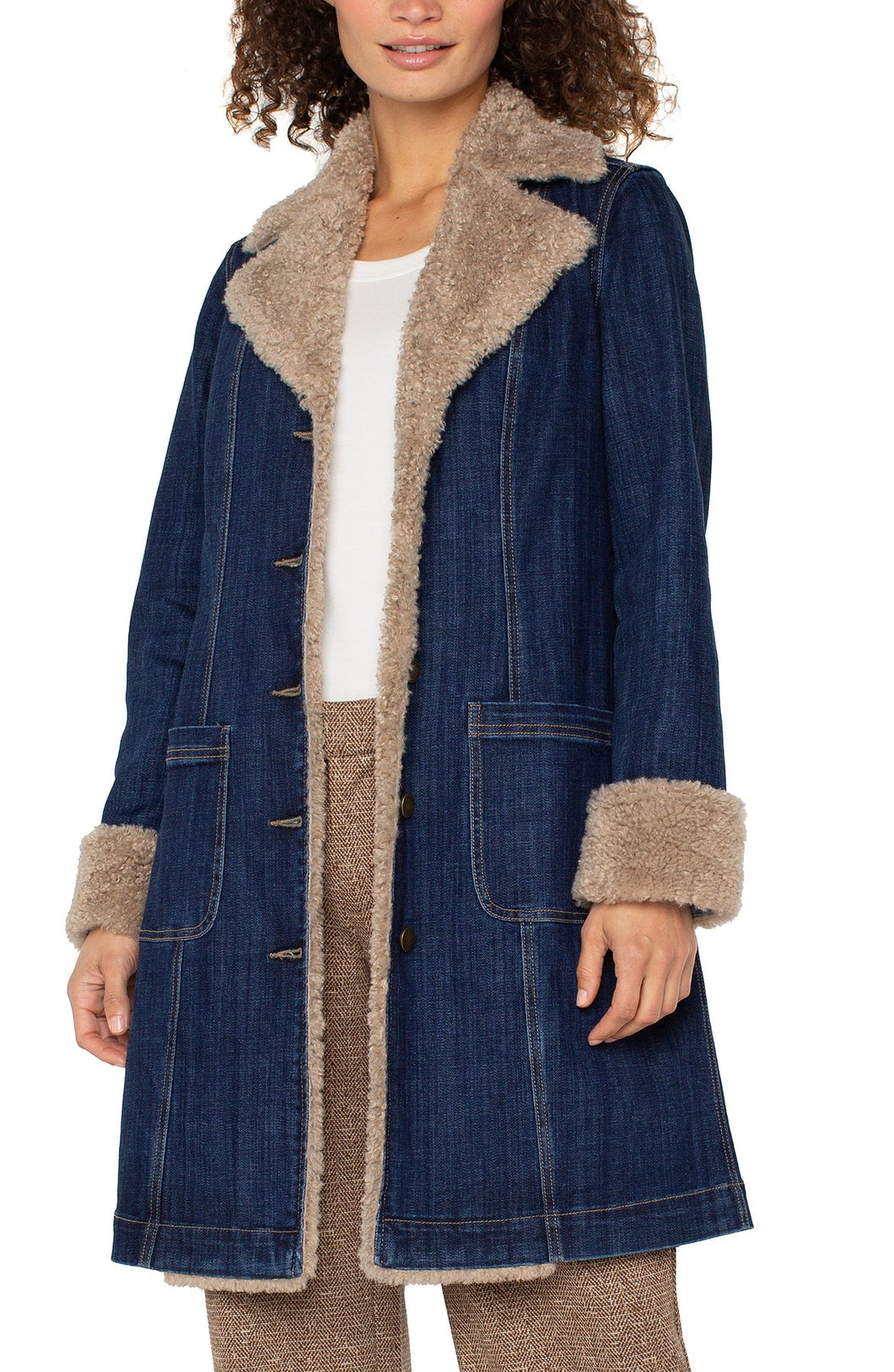 Liverpool Sherpa Tripped Denim Coat / Rinse Wash