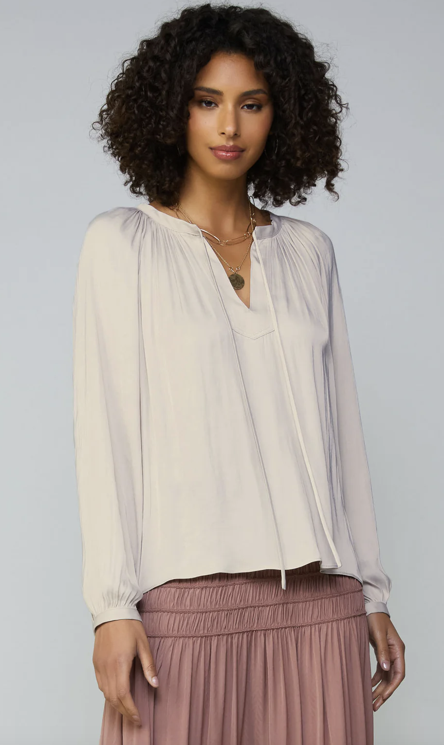 Current Air Gathered Split Neck Blouse